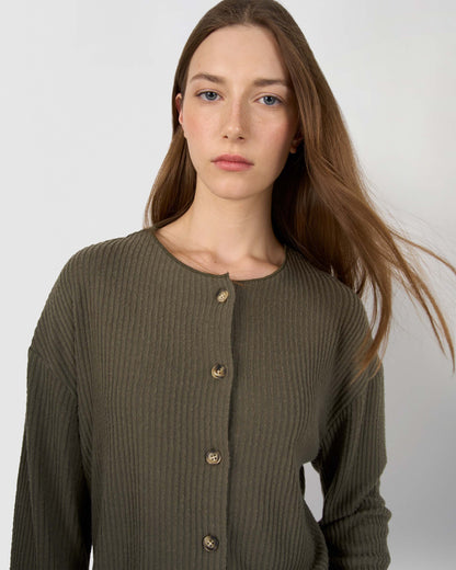 Set rebeca falda evasé canalé liso verde