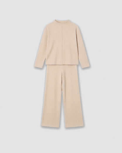 Set jersey pantalón canalé liso beige