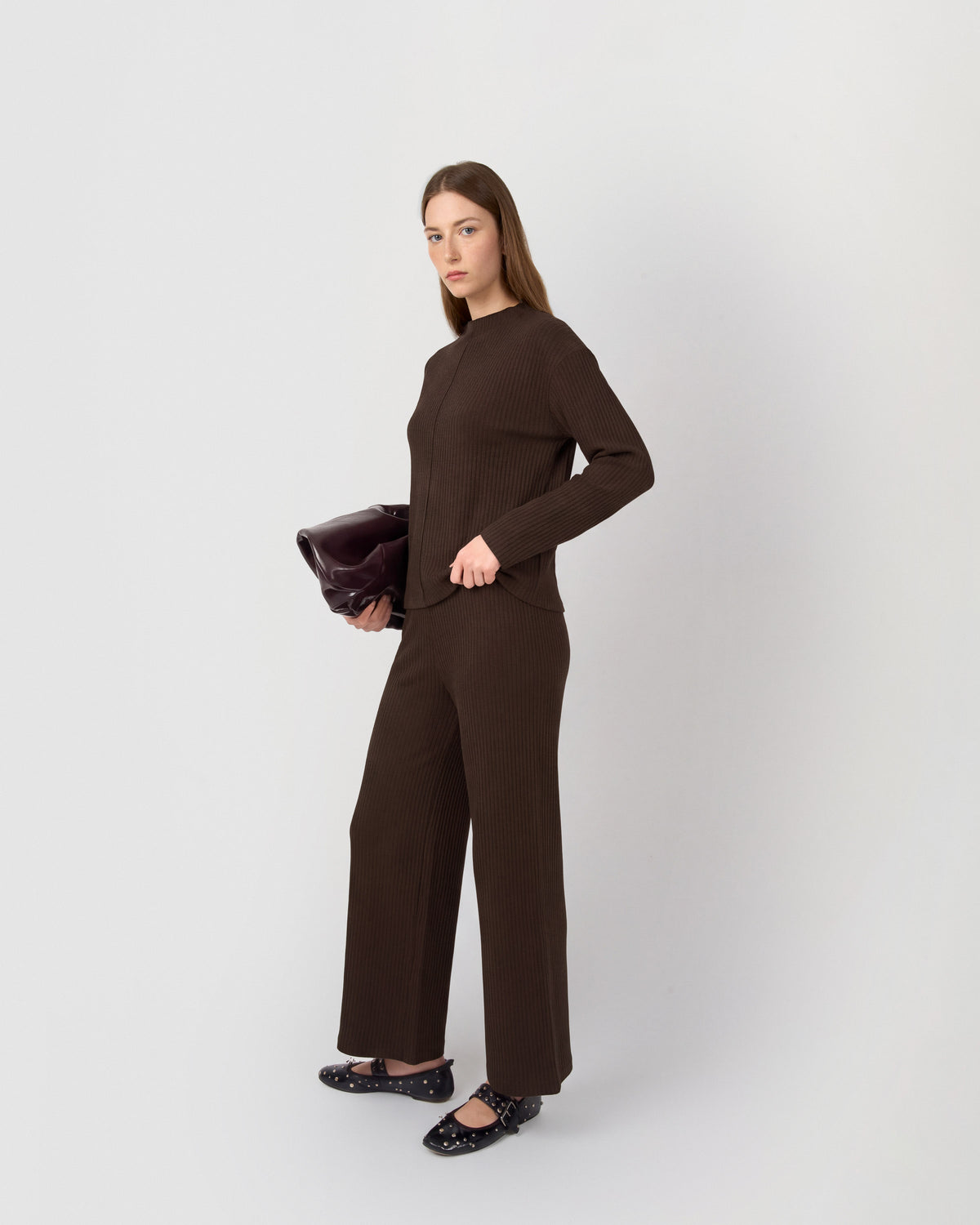 Pull couture côtelé chocolat