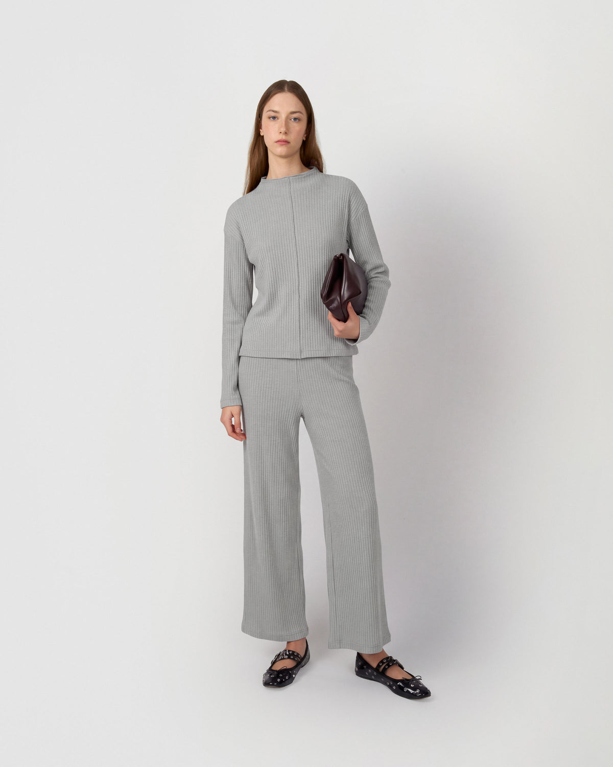 Pull couture côtelé gris clair