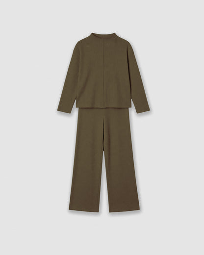 Set jersey pantalón canalé liso verde