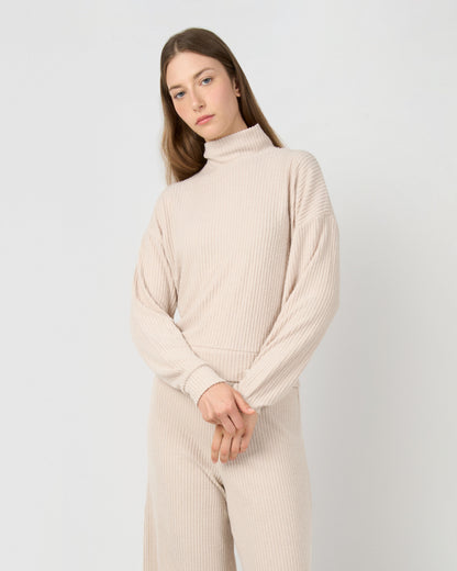 Set jersey pantalón rib canalé liso beige