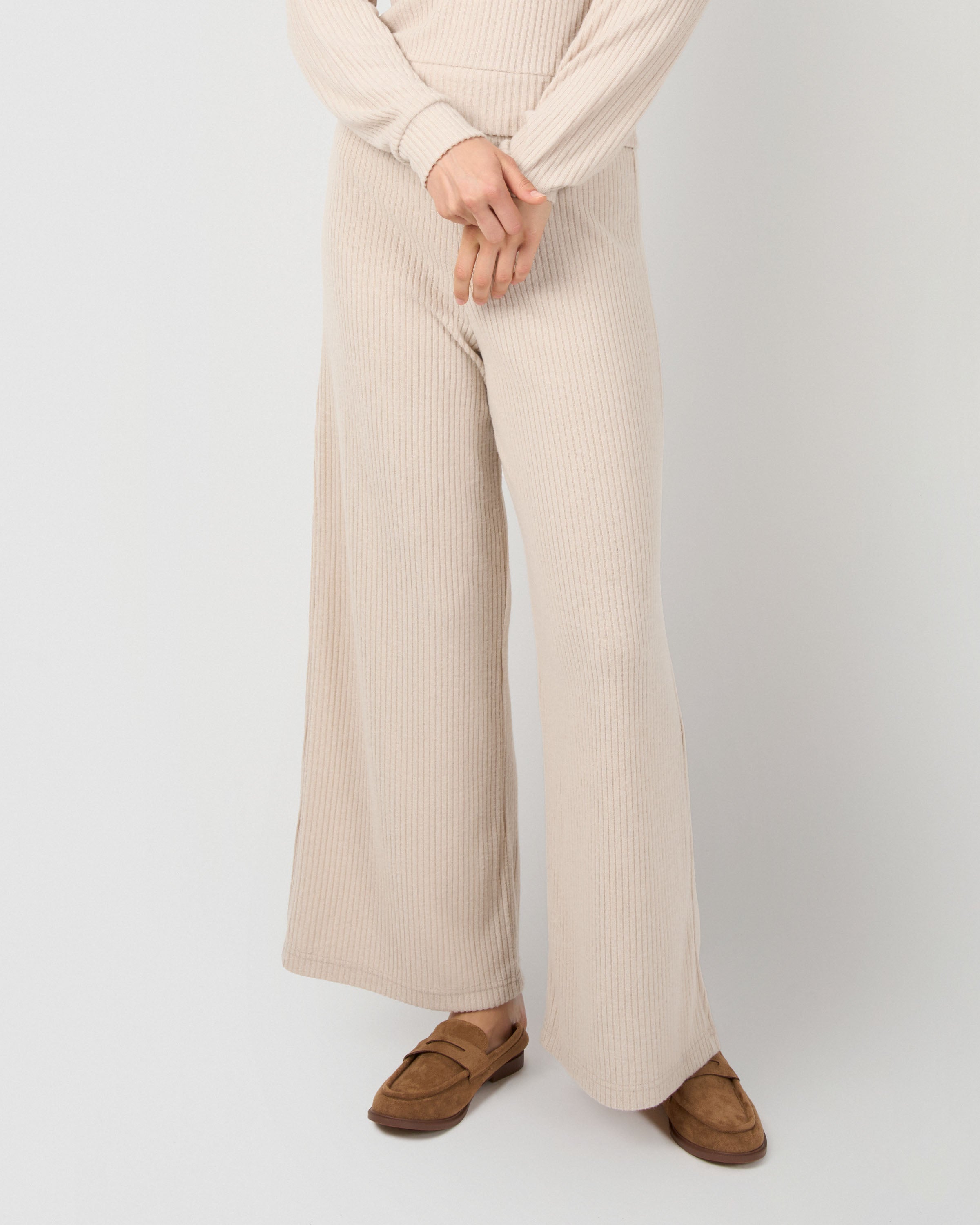 Set jersey pantalón rib canalé liso beige