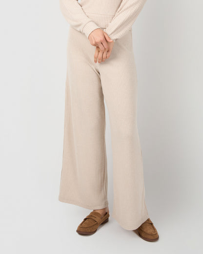 Set jersey pantalón rib canalé liso beige