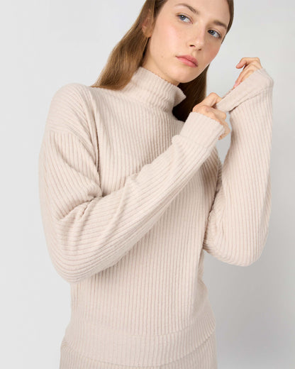 Set jersey pantalón rib canalé liso beige