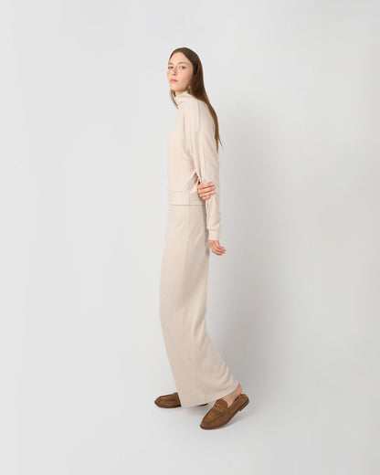 Set jersey pantalón rib canalé liso beige