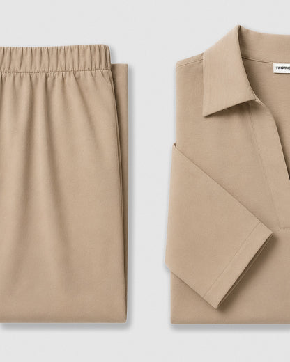 Set blusa pantalón liso beige