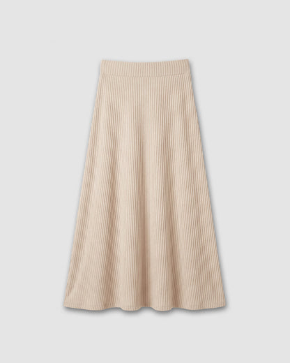 Falda midi viscosa evasé canalé beige