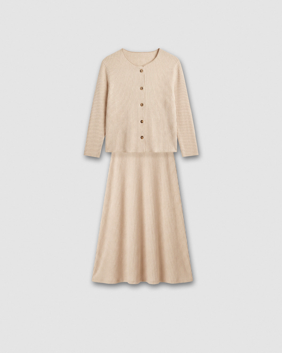 Falda midi viscosa evasé canalé beige
