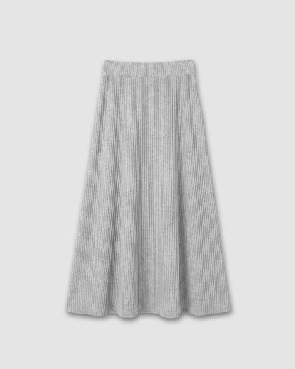 Falda midi viscosa evasé canalé gris claro