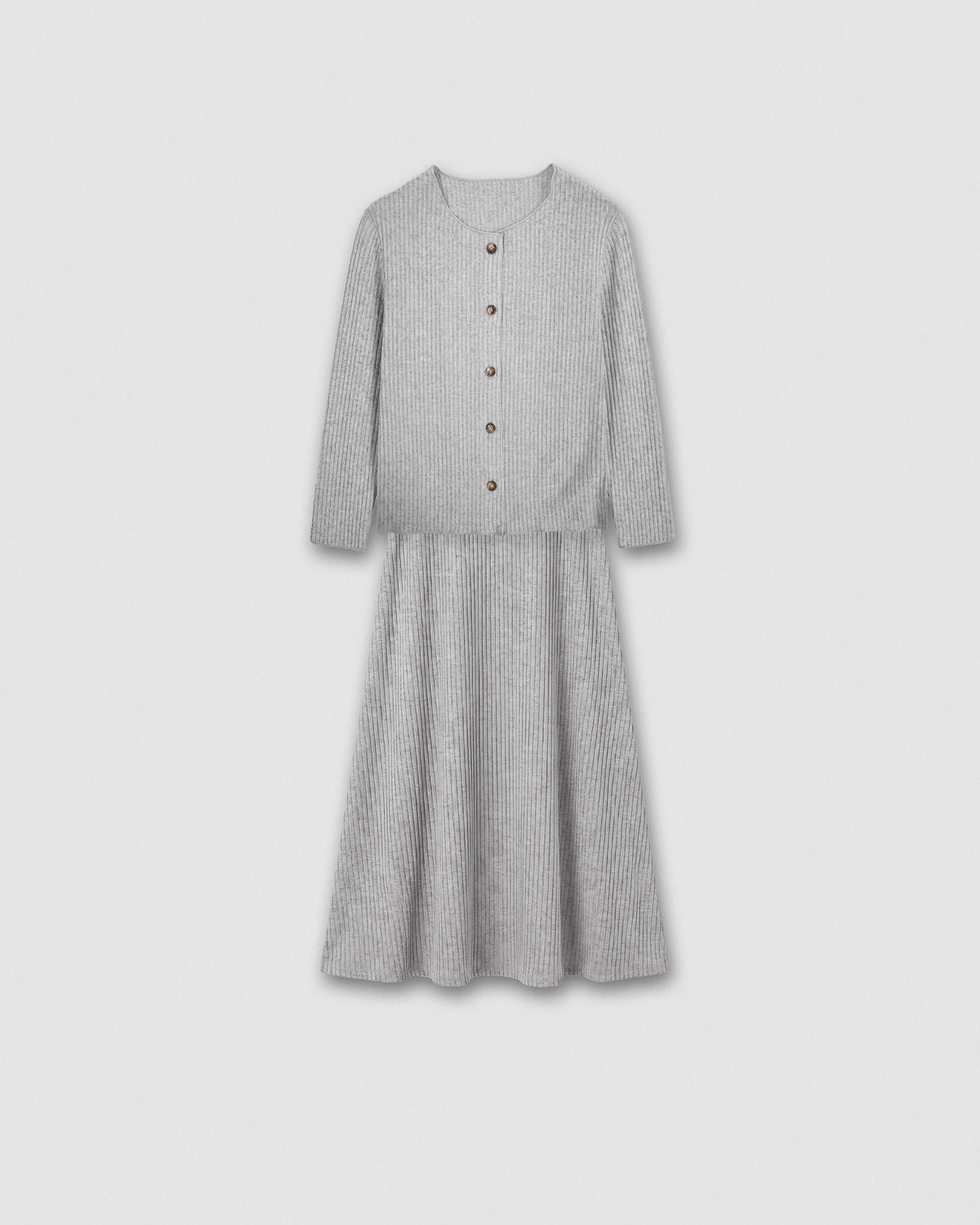 Falda midi viscosa evasé canalé gris claro