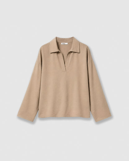 Camicetta con revers a tinta unita beige