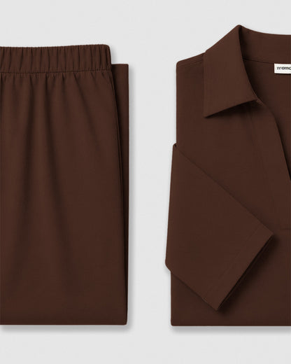 Camicetta con revers a tinta unita marrone
