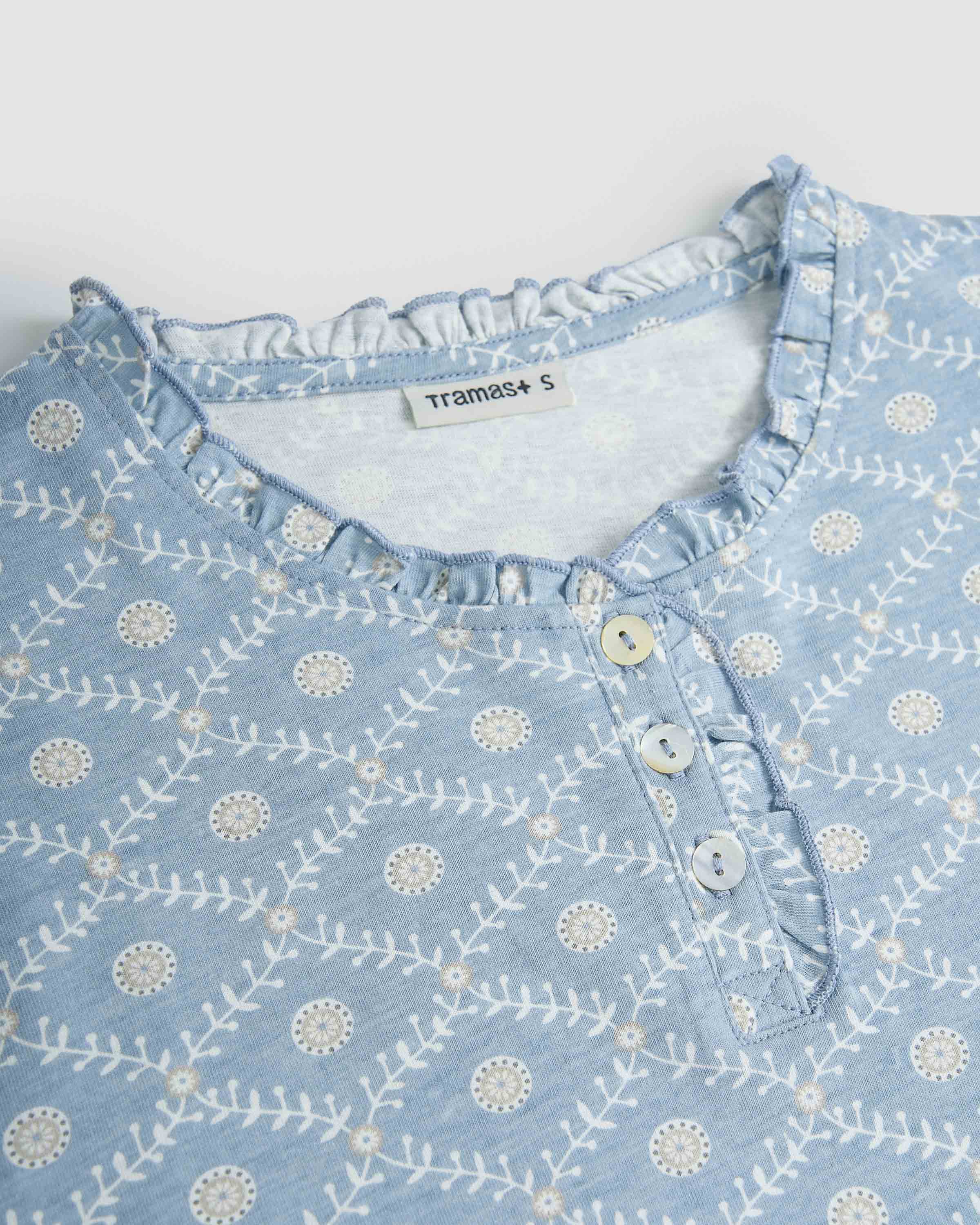 Pijama largo algodón frunce yana celeste
