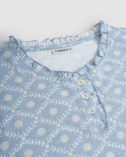 Pijama largo algodón frunce yana celeste