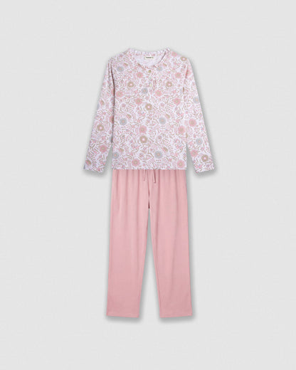 Pijama largo algodón frunce melodi rosa
