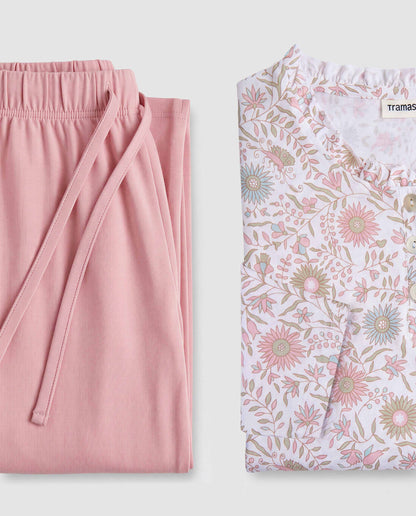 Pijama largo algodón frunce melodi rosa