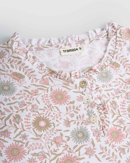 Pijama largo algodón frunce melodi rosa