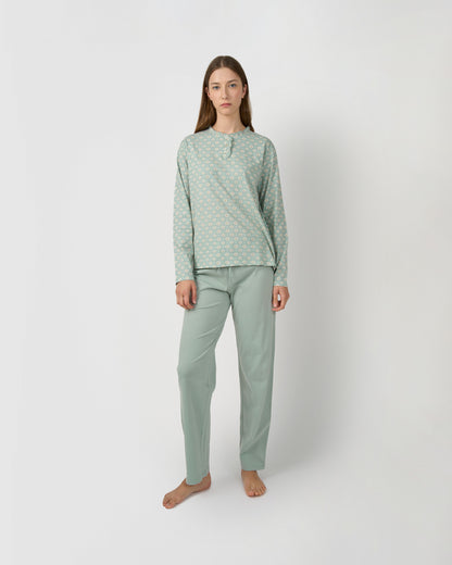 Pijama largo algodón frunce tariq azul agua