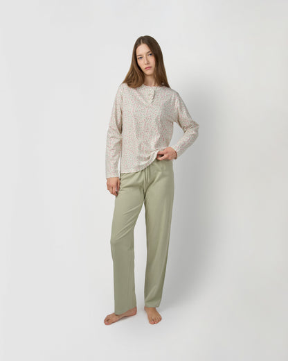 Pijama largo algodón frunce asili verde