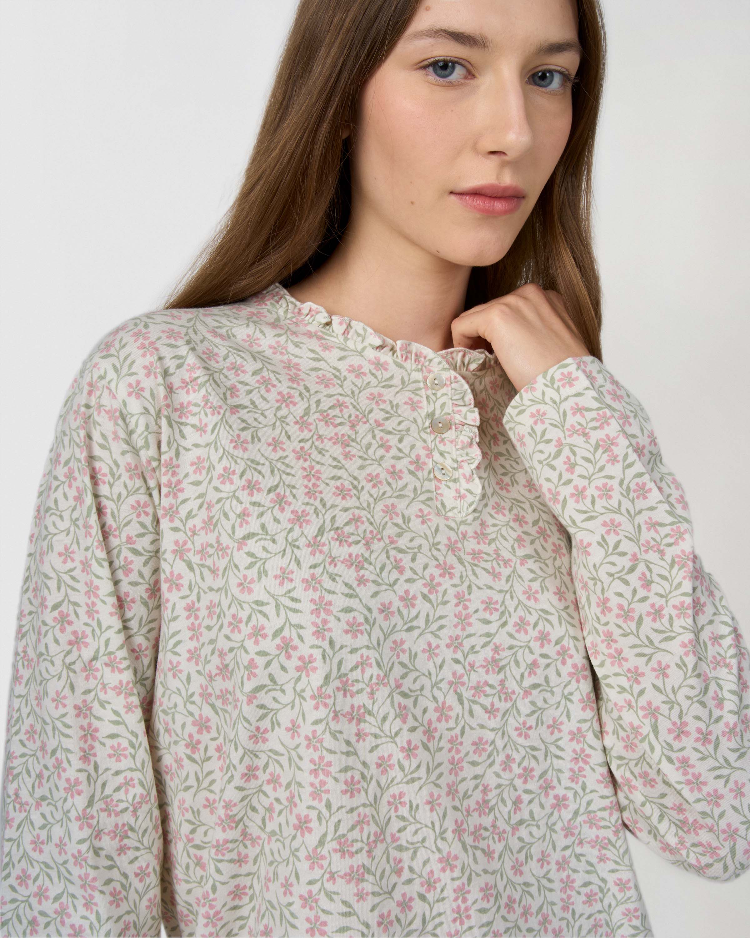 Pijama largo algodón frunce asili verde