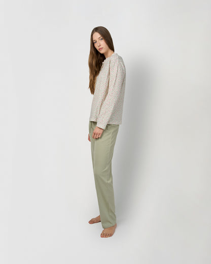 Pijama largo algodón frunce asili verde