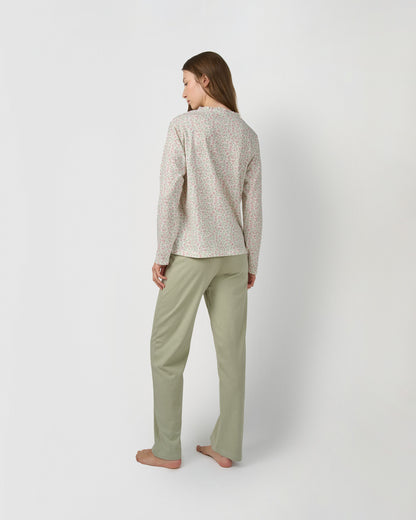 Pijama largo algodón frunce asili verde