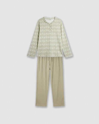 Pijama largo algodón frunce axis verde
