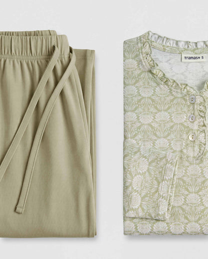 Pijama largo algodón frunce axis verde
