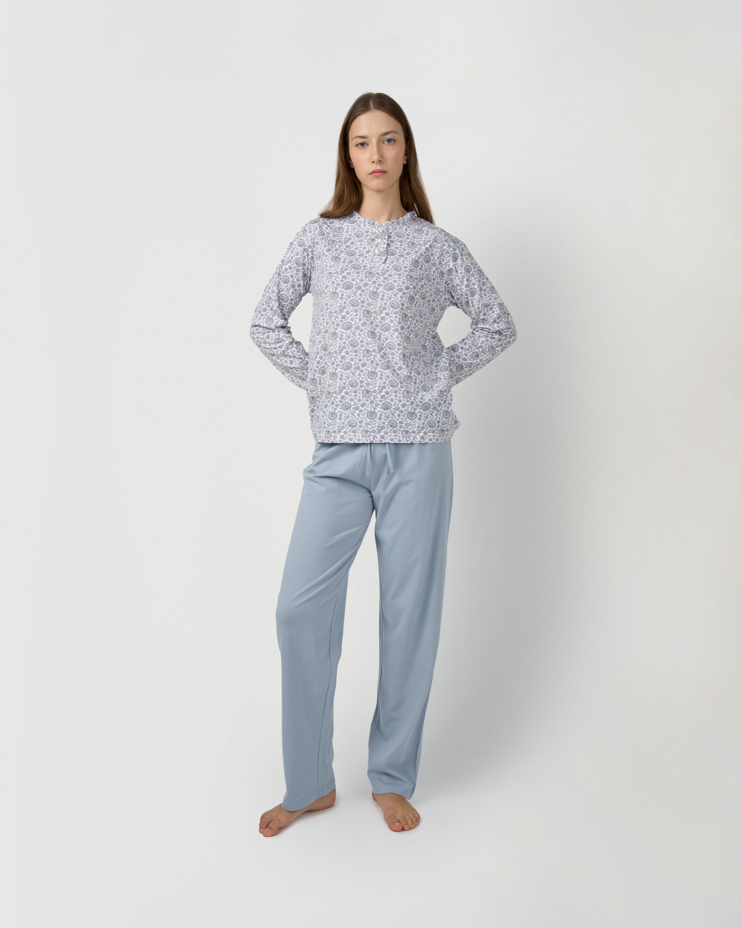 Pijama largo algodón frunce etri índigo