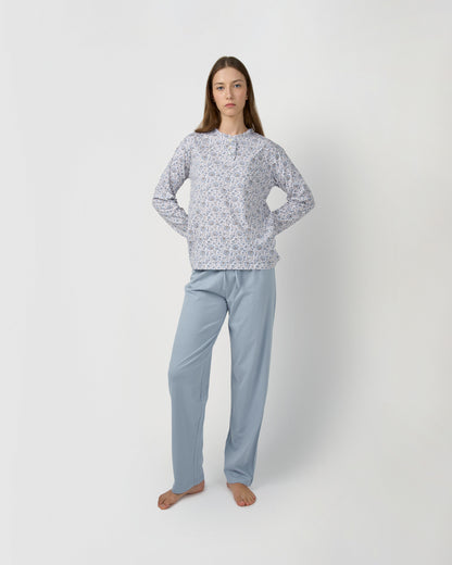 Pijama largo algodón frunce etri índigo