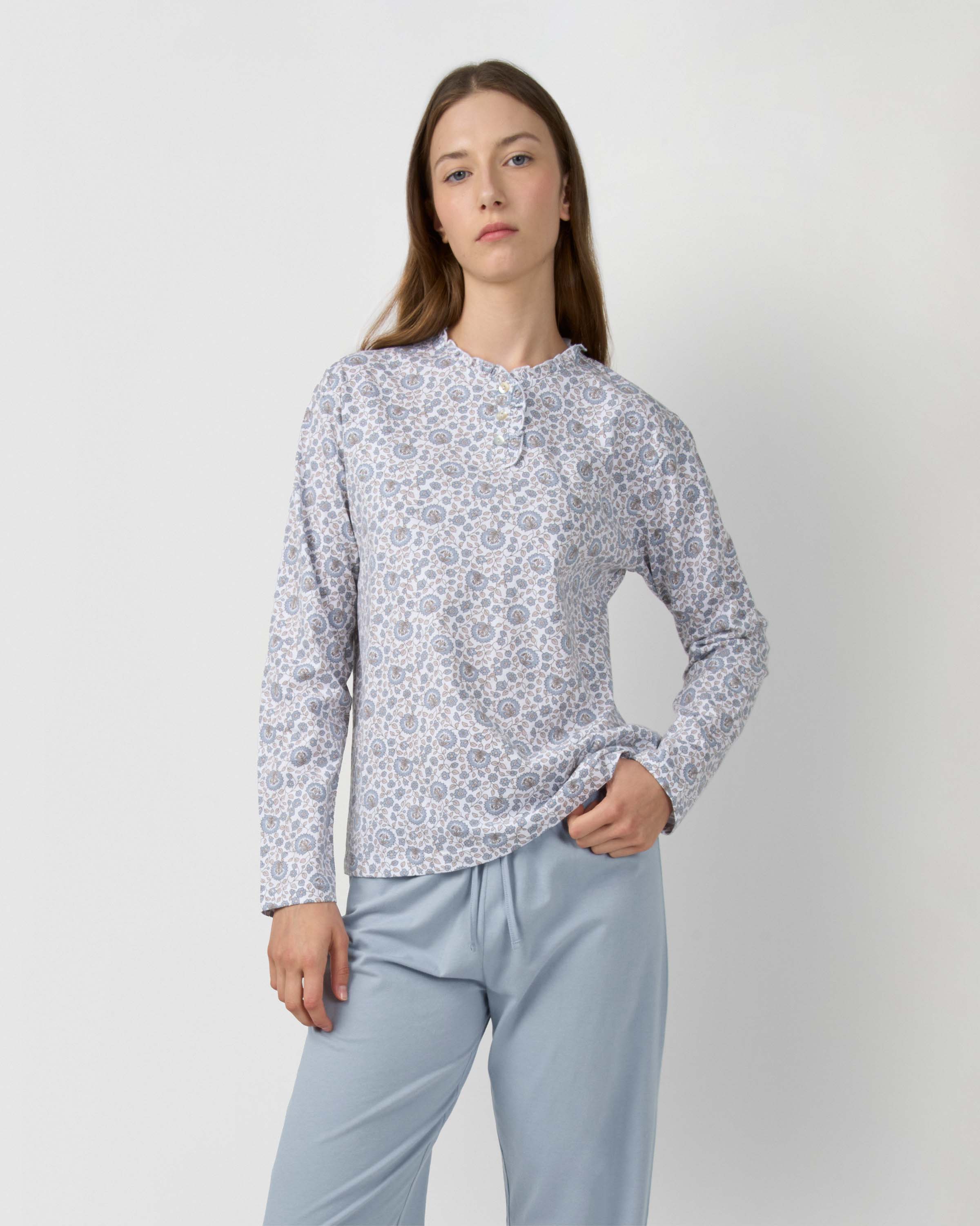 Pijama largo algodón frunce etri índigo