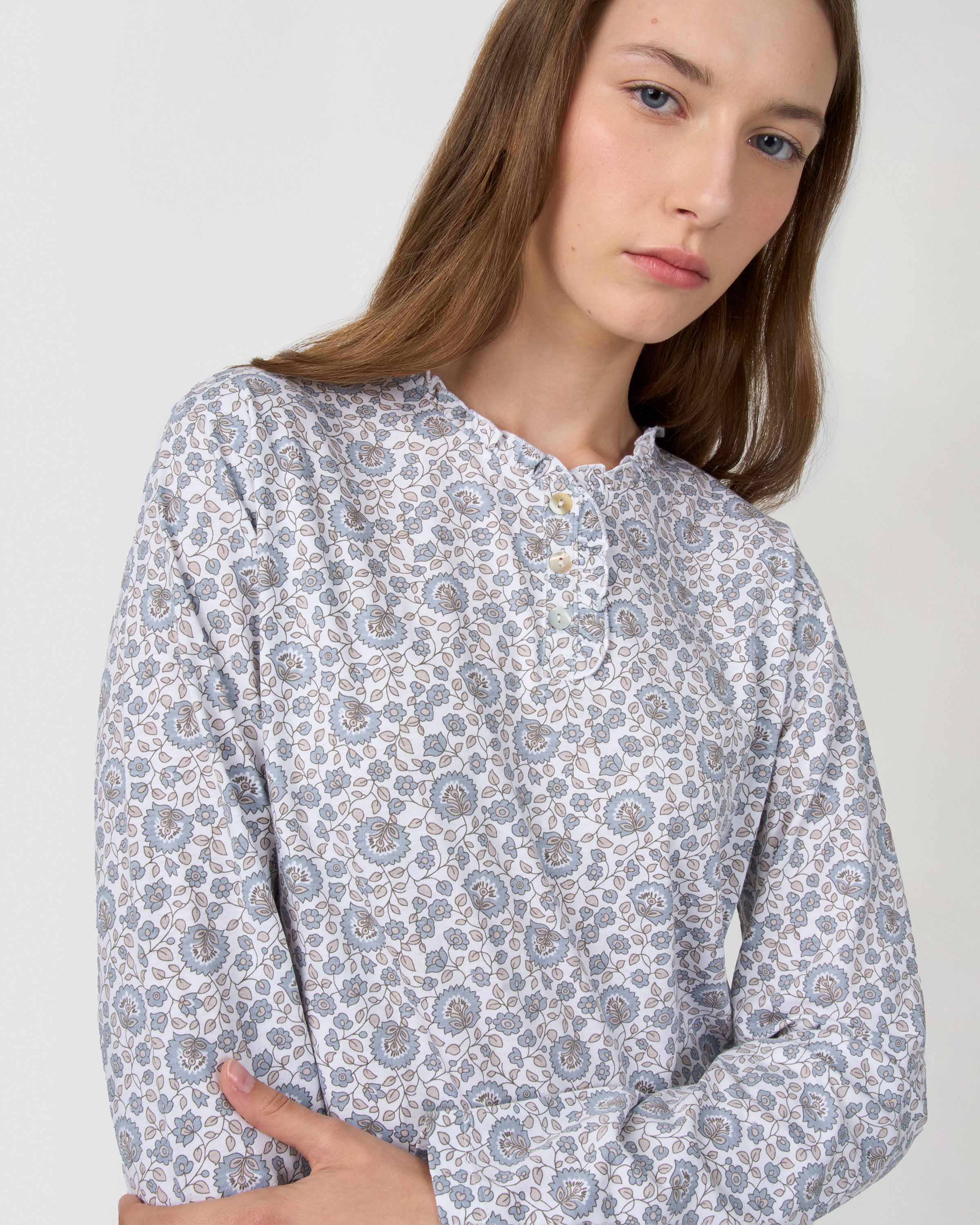 Pijama largo algodón frunce etri índigo