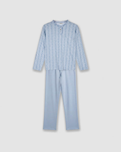 Pijama largo algodón frunce zuberi índigo