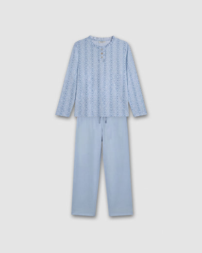 Pijama largo algodón frunce zuberi índigo