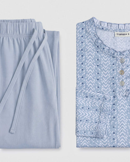 Pijama largo algodón frunce zuberi índigo