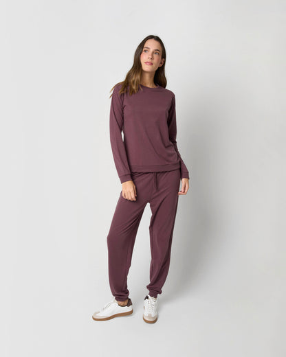 Conjunto desportivo sweatshirt calça jogger beringela