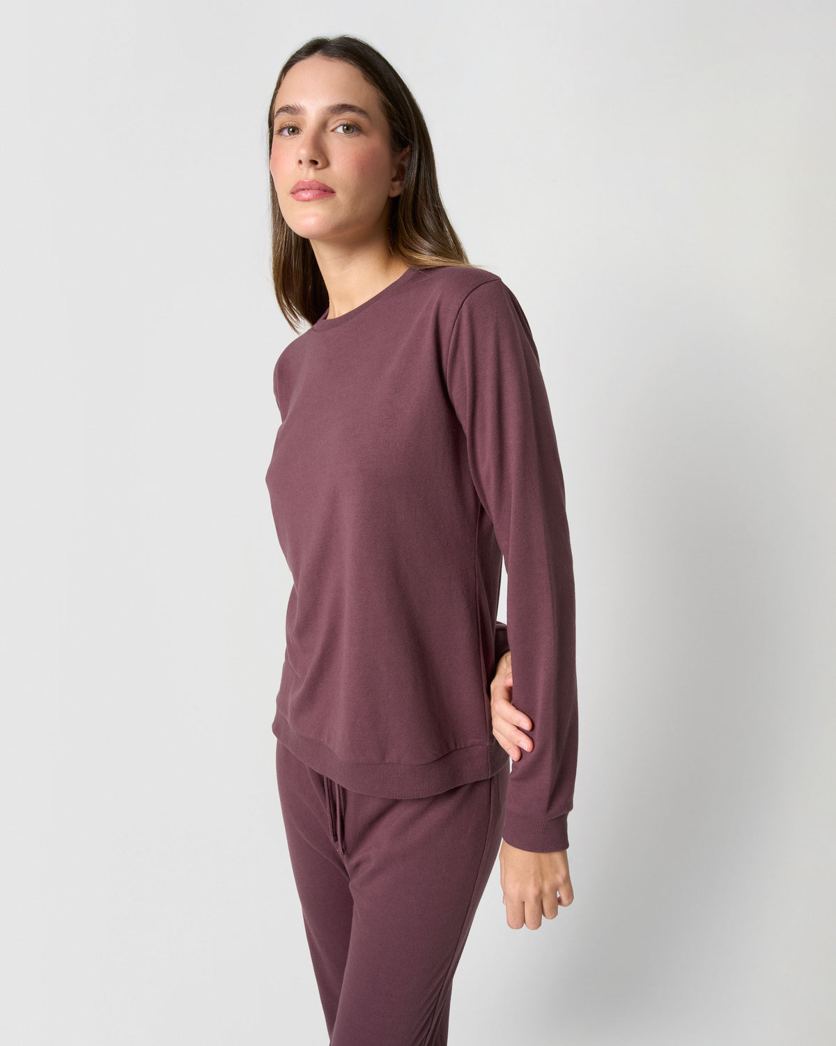 Conjunto desportivo sweatshirt calça jogger beringela