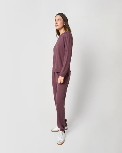 Conjunto desportivo sweatshirt calça jogger beringela
