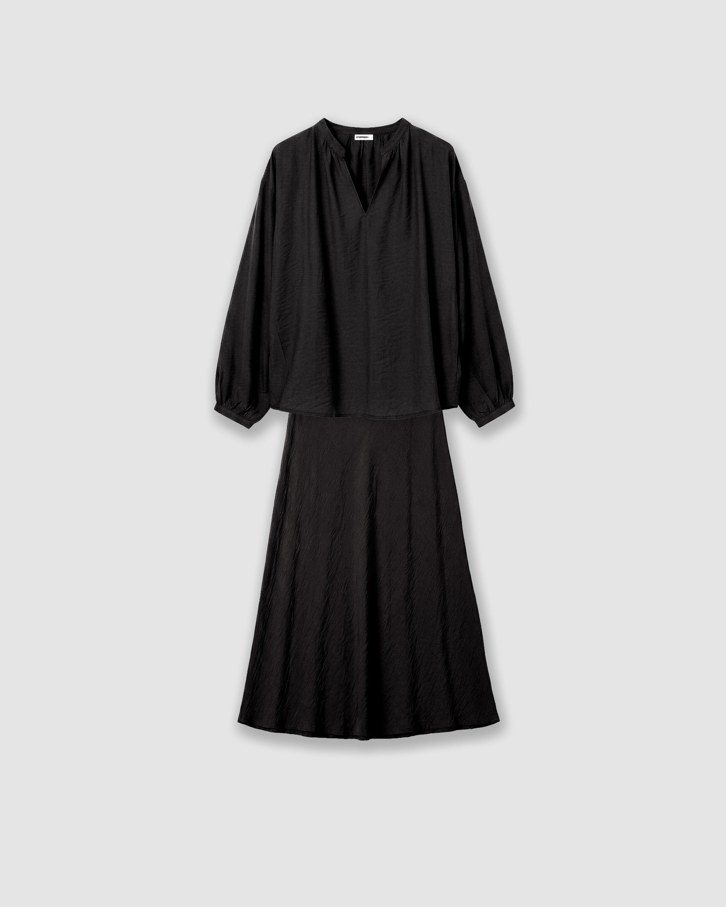Set blusa y falda midi viscosa lisa negro