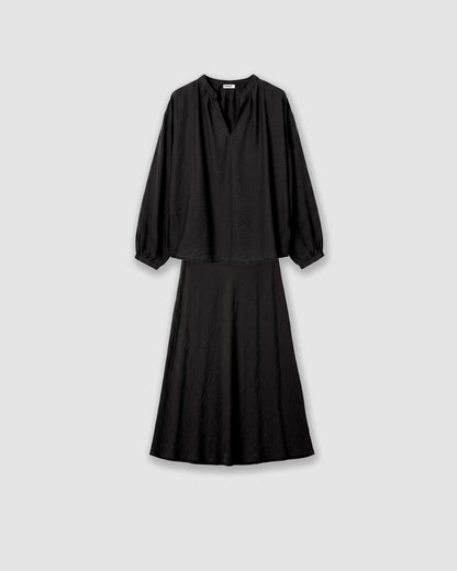 Set blusa y falda midi viscosa lisa negro