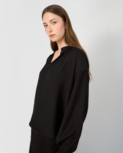 Set blusa falda midi viscosa lisa negro