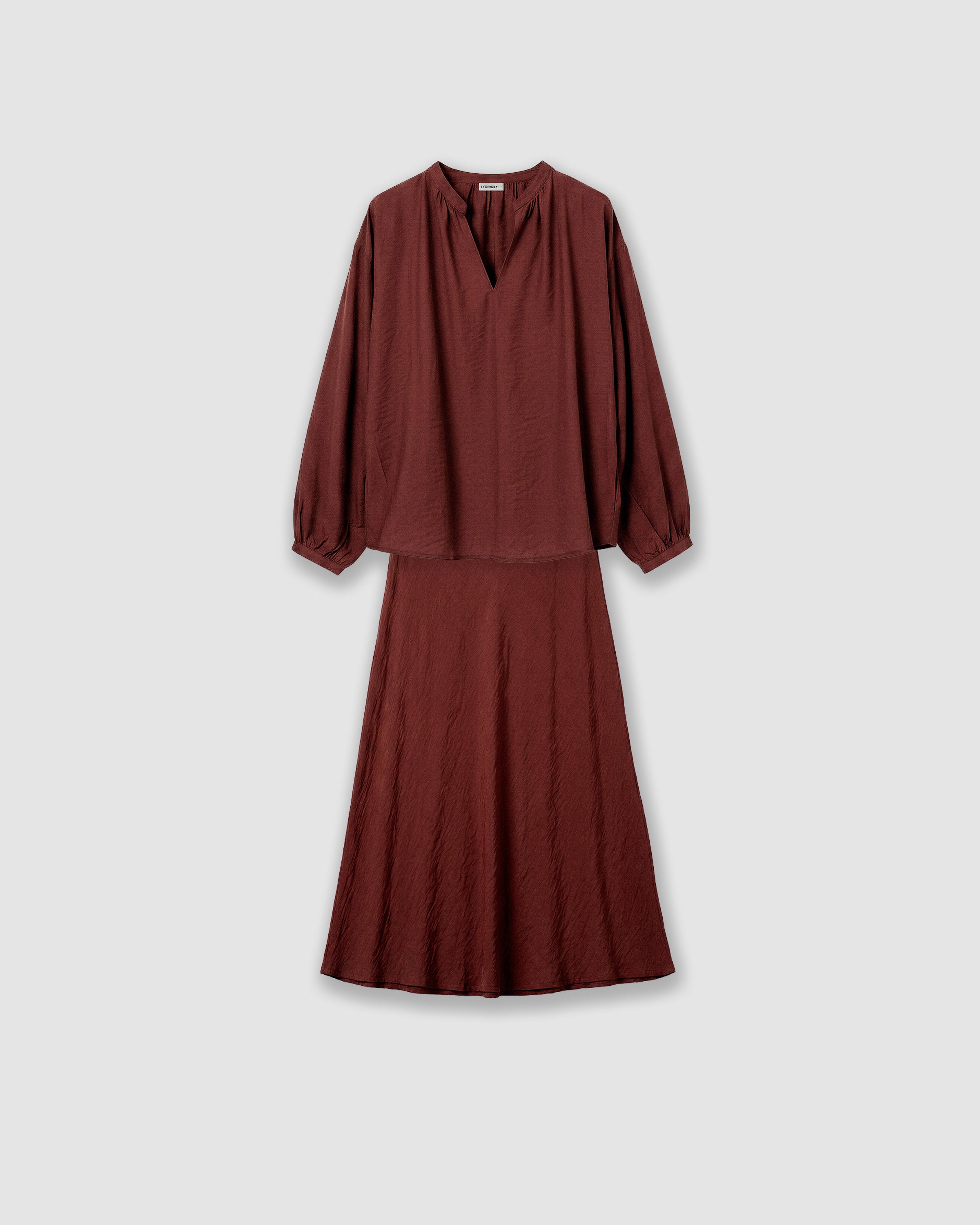 Set blusa y falda midi viscosa lisa teja