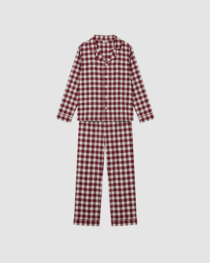 Pijama camisero franela algodón cuadro gustavo burdeos