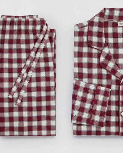 Pijama camisero franela algodón cuadro gustavo burdeos