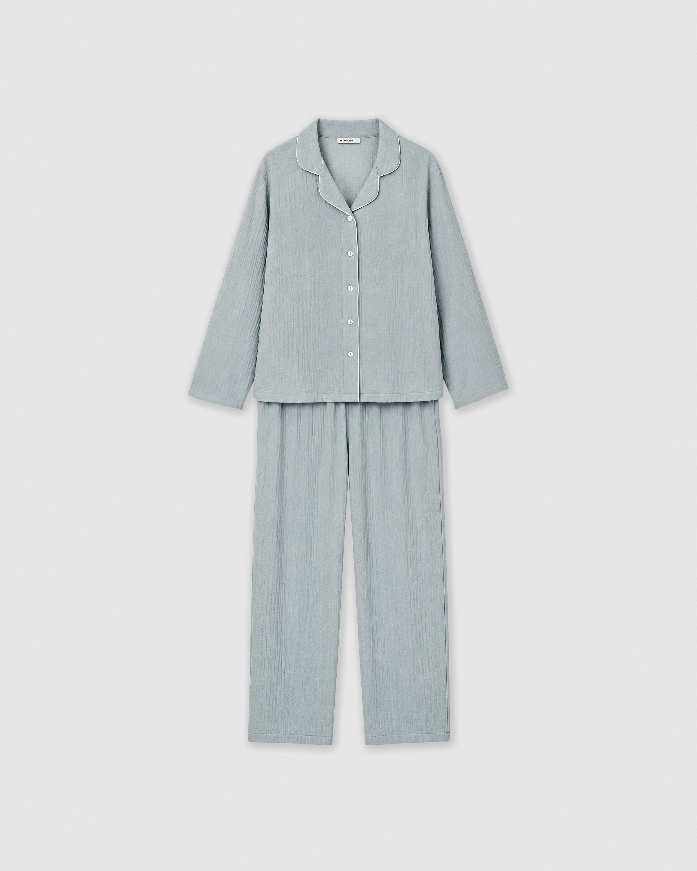Pijama largo camisero muselina celeste