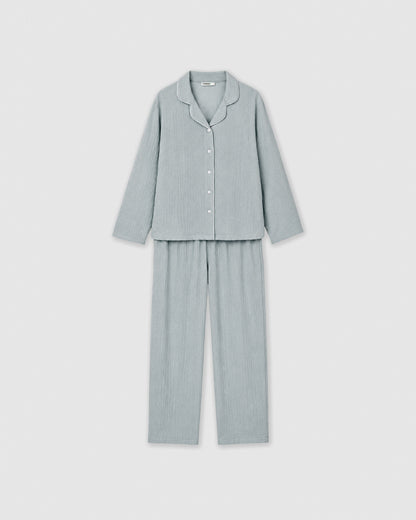 Pijama largo camisero muselina celeste