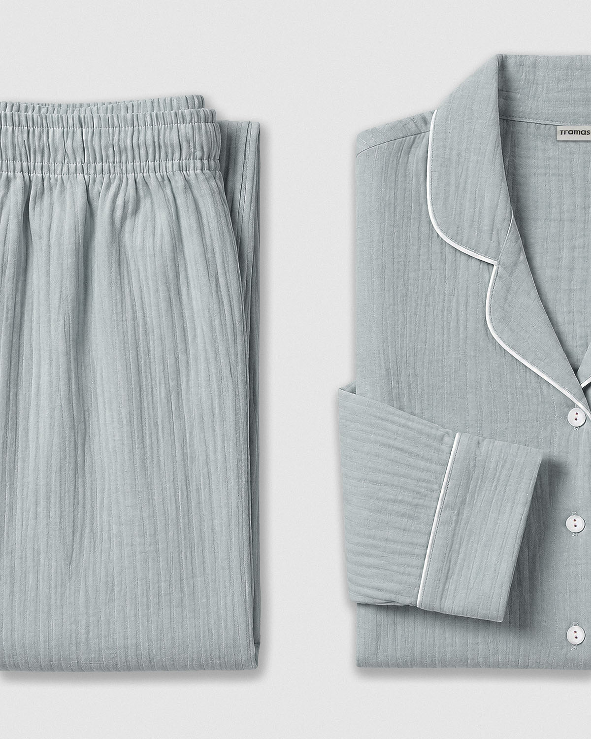 Pijama largo camisero muselina celeste
