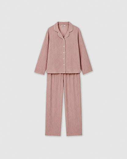 Pijama largo camisero muselina rosa