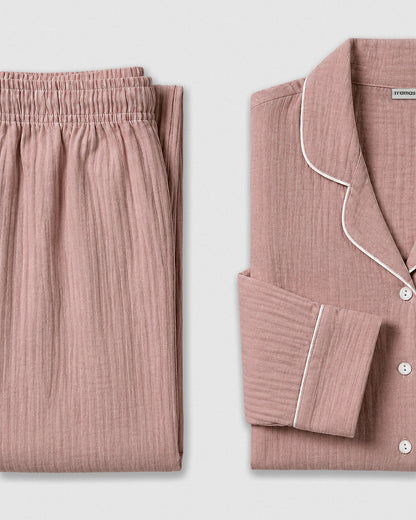 Pijama largo camisero muselina rosa